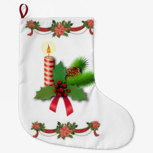 Christmas Stocking, Christmas Candle Large Christmas Stocking