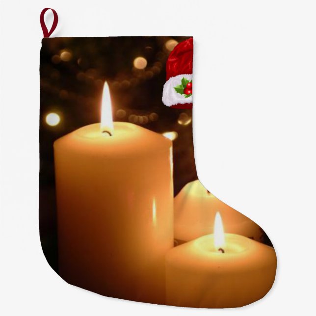 Christmas Stocking, Christmas Candle Large Christmas Stocking (Front)