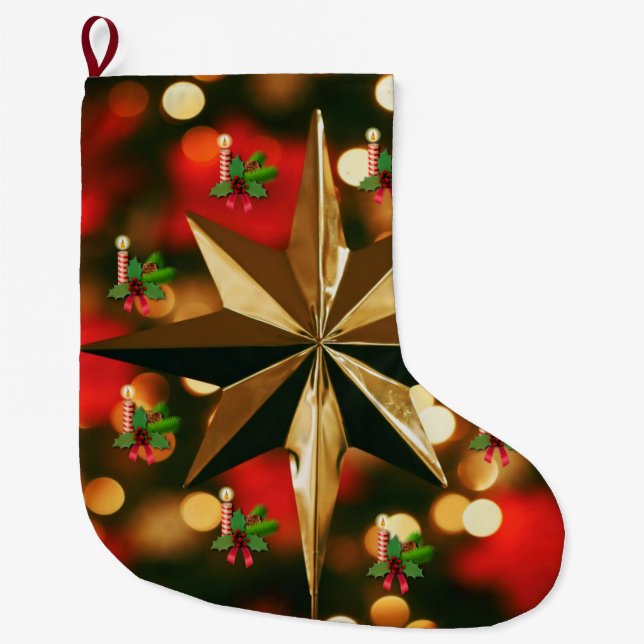 Christmas Stocking, Christmas Candle Large Christmas Stocking (Front)