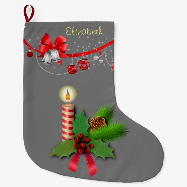 Christmas Stocking, Christmas Candle Large Christmas Stocking (Front)