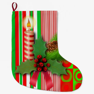 Christmas Stocking, Christmas Candle Large Christmas Stocking