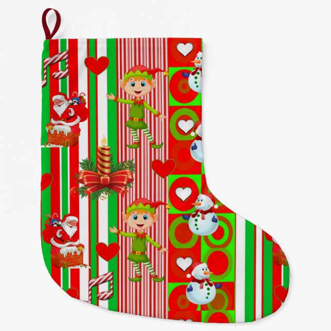 Christmas Stocking, Christmas Elf Large Christmas Stocking (Front)