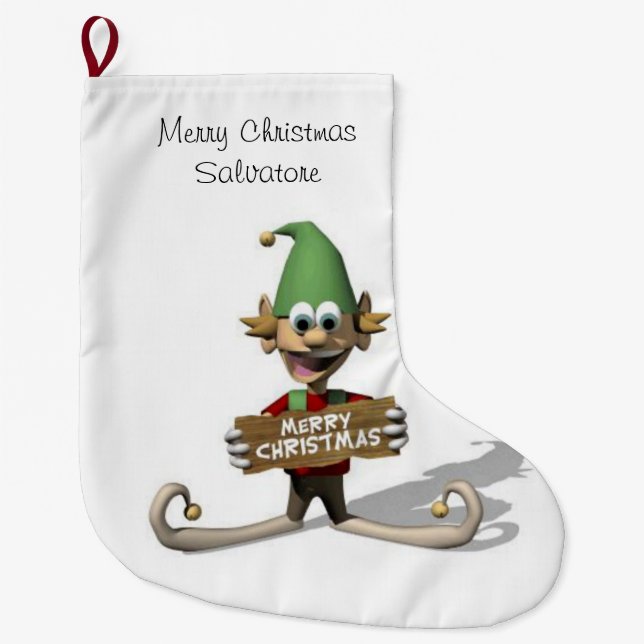 Christmas Stocking, Christmas Elf Large Christmas Stocking (Front)