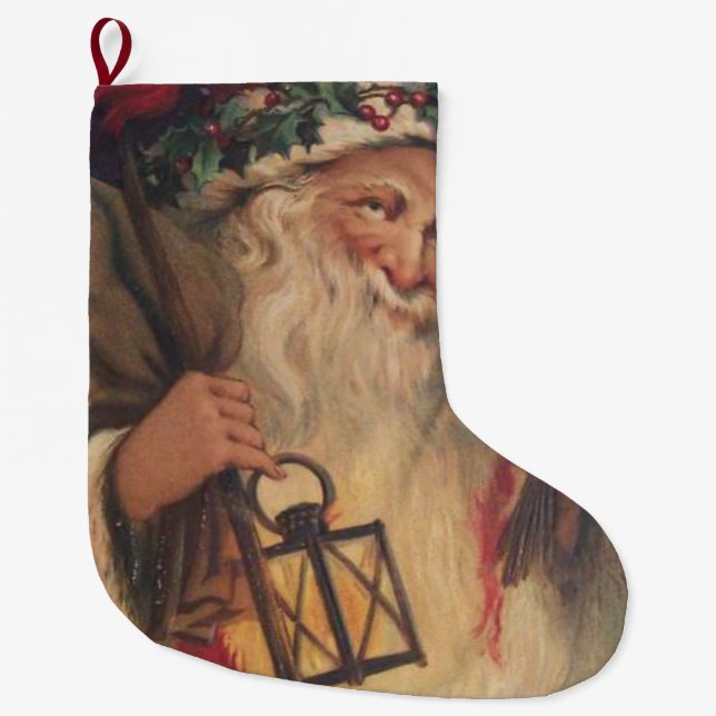 Christmas Stocking, Christmas Vintage Large Christmas Stocking (Front)