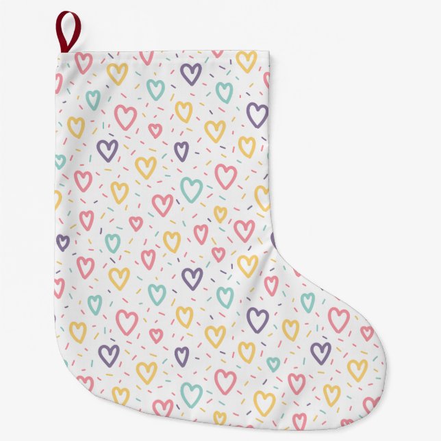 Christmas Stocking, Colorful Hearts Love Large Christmas Stocking (Front)