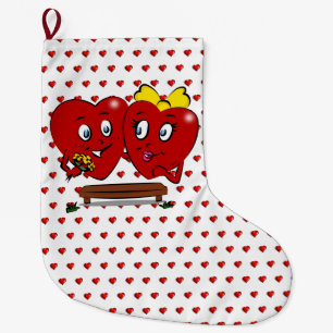 Christmas Stocking, Couple Red Hearts Love Large Christmas Stocking