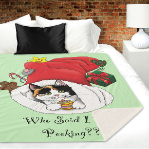Christmas Stocking Cute Calico Kitten Sherpa Blanket