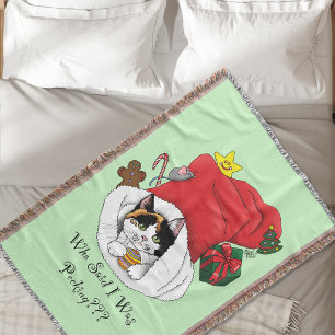Christmas Stocking Cute Calico  Kitten Throw Blanket