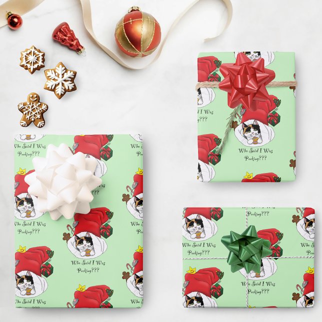 Christmas Stocking Cute Calico Kitten Wrapping Paper Sheet (Creator Uploaded)