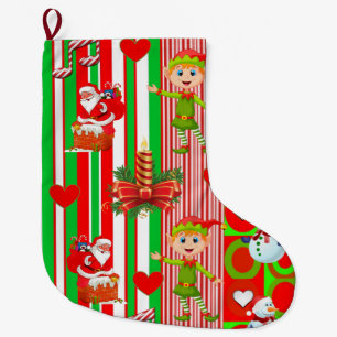 Christmas Stocking, Elf Stripe Santa Claus Large Christmas Stocking