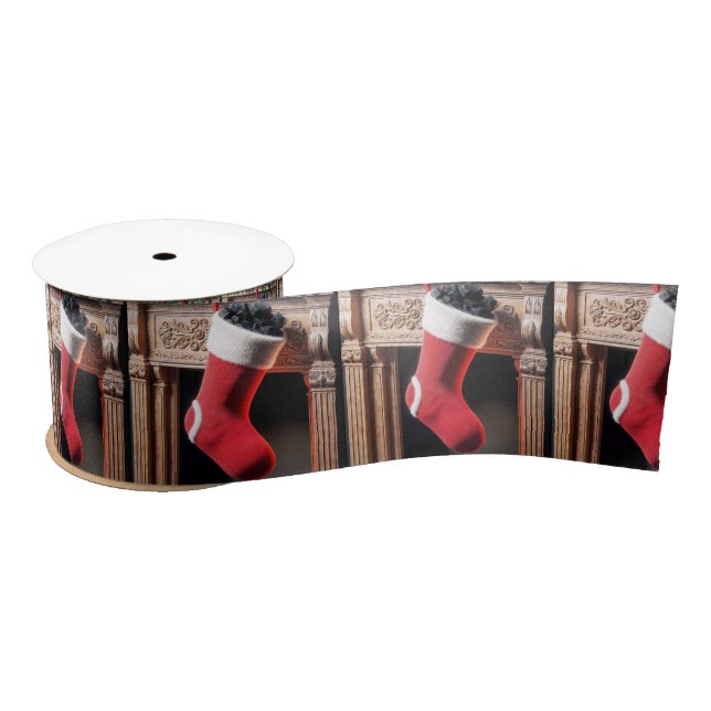 Christmas Stocking Filled With Coal Satin Ribbon (Spool)