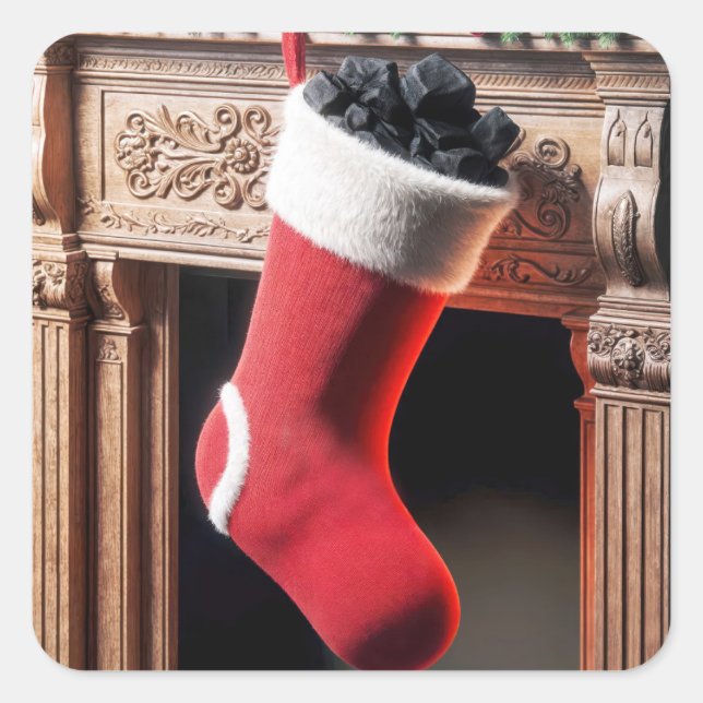 Christmas Stocking Filled With Coal Square Sticker (Front)