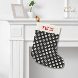 Christmas Stocking For Cat with Name<br><div class="desc">Your cat will love this festive Christmas stocking (especially if it's filled with treats)!  The stocking features an off white paw print pattern and his name on top.  The black chalkboard background gives it a bit of a vintage/rustic feel.  Cute,  fun and easy to personalise!</div>
