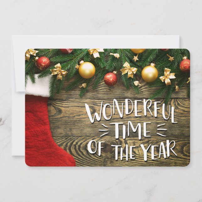 Christmas Stocking & Garland, 2-sided Photo Card (Front)