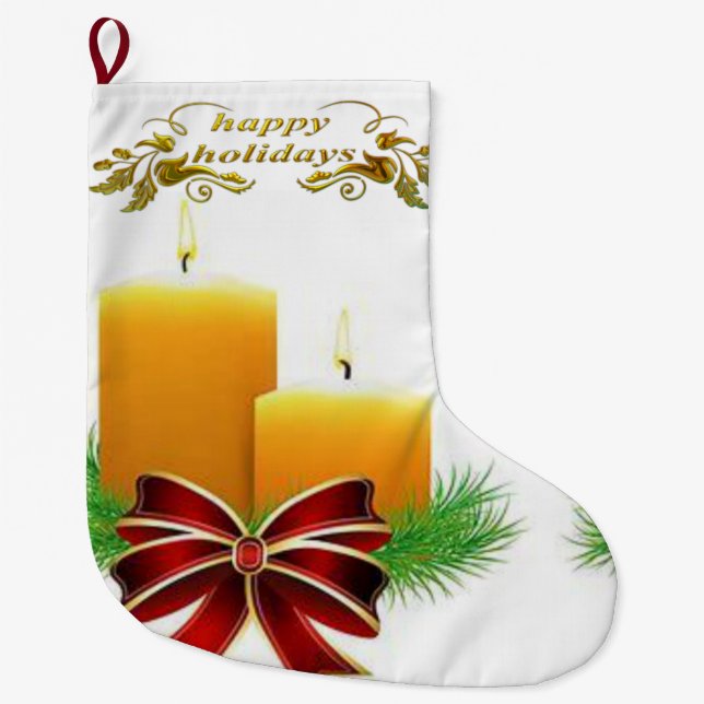 Christmas Stocking, Happy Holidays Large Christmas Stocking (Front)