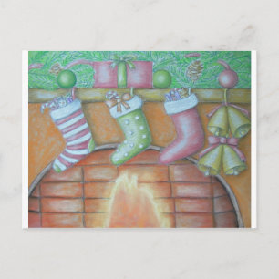 Christmas stocking holiday postcard