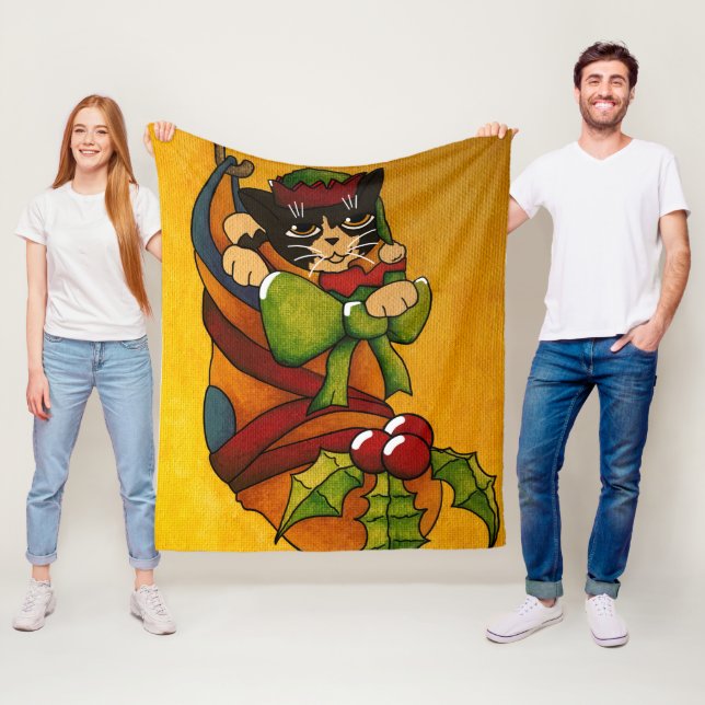 Christmas Stocking Kitty Cat v1 Fleece Blanket (In Situ)