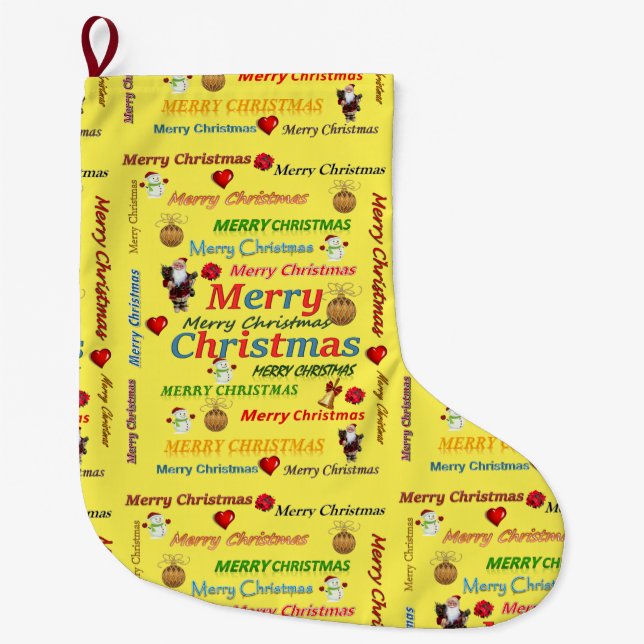 Christmas Stocking, Merry Christmas Large Christmas Stocking (Front)