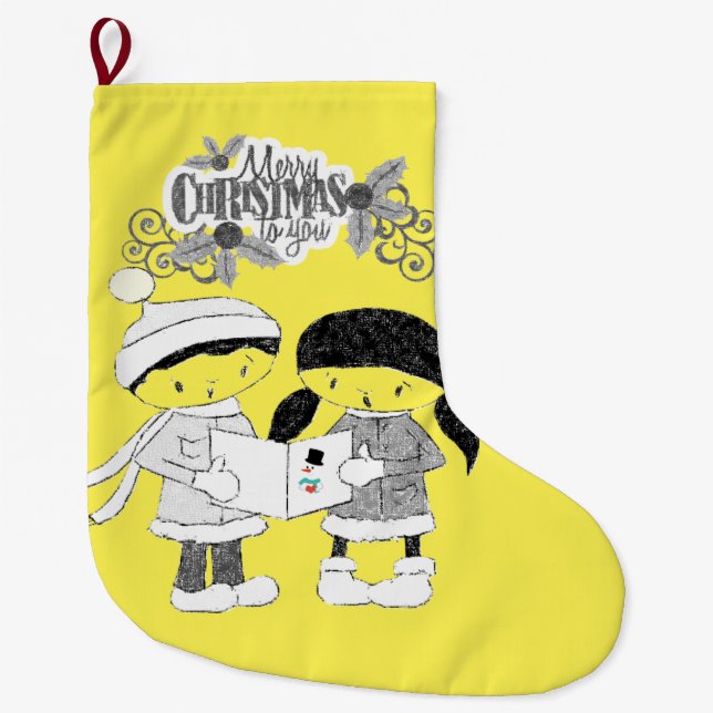 Christmas Stocking, Merry Christmas Large Christmas Stocking (Front)