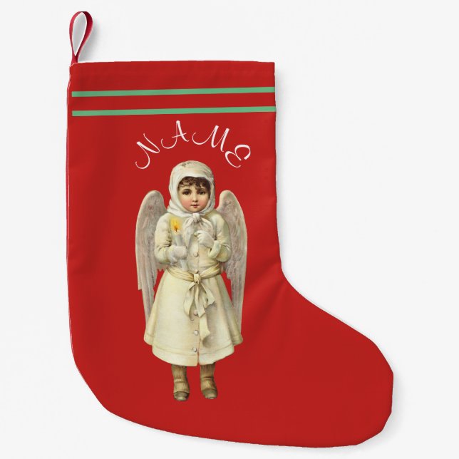 Christmas Stocking NAME & VICTORIAN ANGEL (Front)