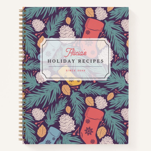 Christmas Stocking Pattern Holiday Recipe Notebook (Front)