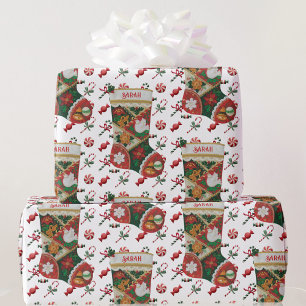 Christmas Stocking Personalise Child's Name Gift Wrapping Paper