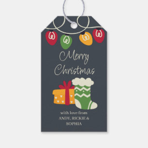 Christmas Stocking Present and Lights Personalised Gift Tags