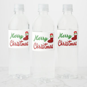 Christmas Stocking  red green script Water Bottle Label