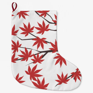 Christmas Stocking, Red Leaves  Large Christmas Stocking