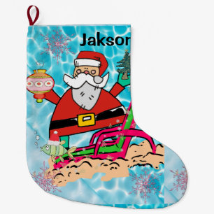 Christmas Stocking, Santa Beach Bum Large Christmas Stocking