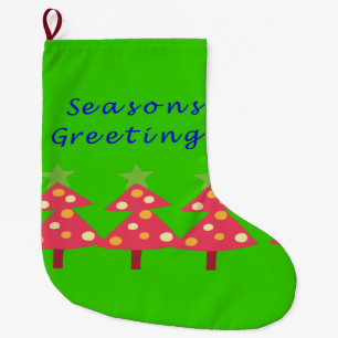 Christmas Stocking, Seasons' Greetings Green Large Christmas Stocking