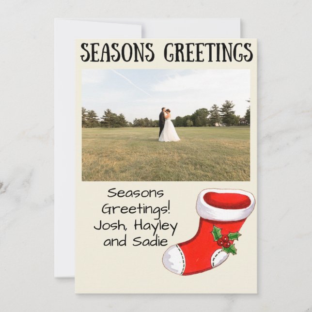 Christmas Stocking Seasons Greetings Photo Card (Front)