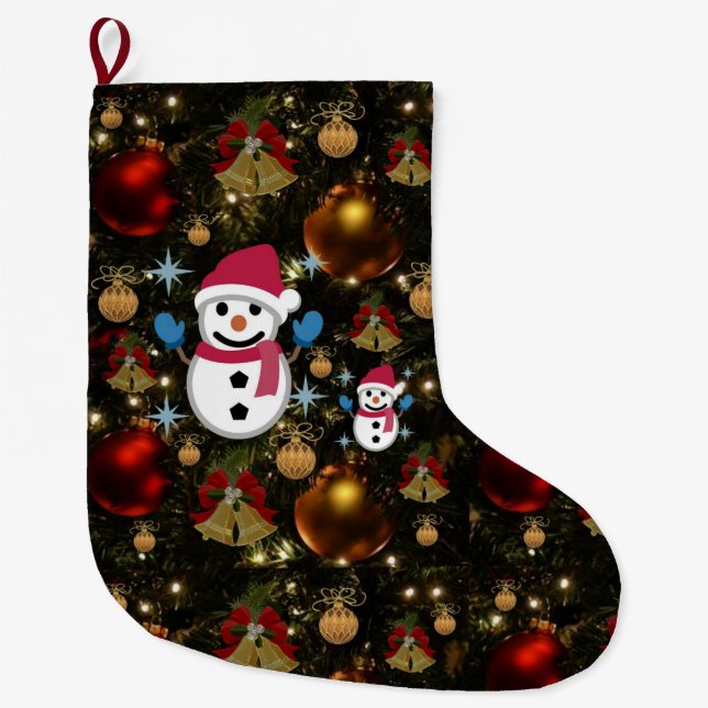 Christmas Stocking, Snowman Large Christmas Stocking (Front)