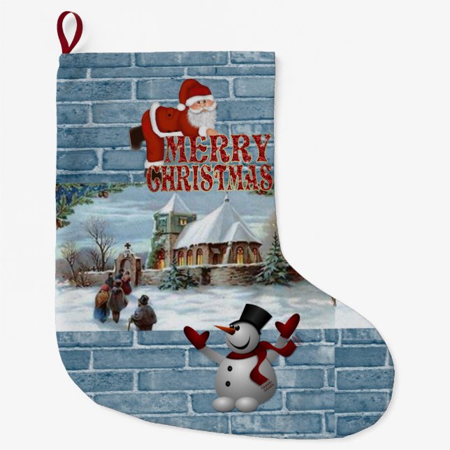 Christmas Stocking, Snowman Large Christmas Stocking (Front)