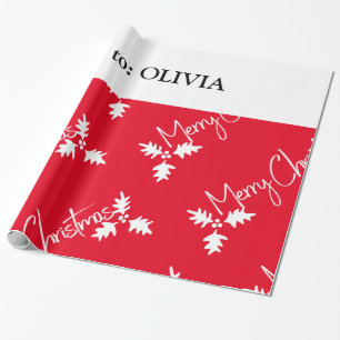 Christmas Stocking Style Modern Red Add Name Wrapping Paper