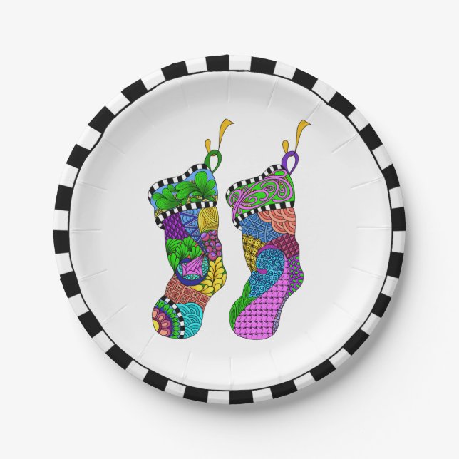 Christmas Stocking Twist Paper Plate (Front)