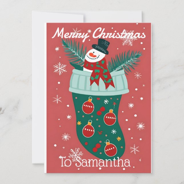 Christmas Stocking with a Snowman Holiday Card (Front)