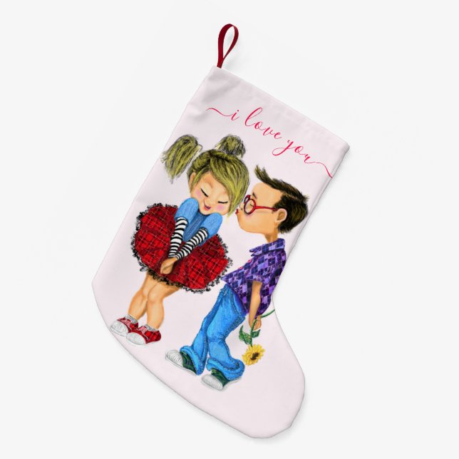 Christmas Stocking with Couple Love - Custom Text (Front (Hanging))