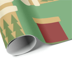 Christmas Stocking with Green Background Wrapping Paper