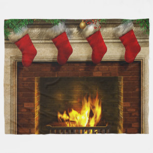 Christmas Stockings and Fireplace Fleece Blanket