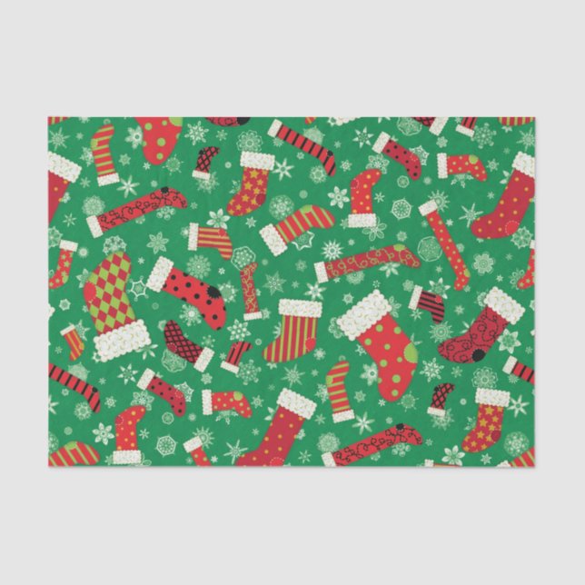 Christmas Stockings and Snowflakes Pattern Tissue Paper (Front)