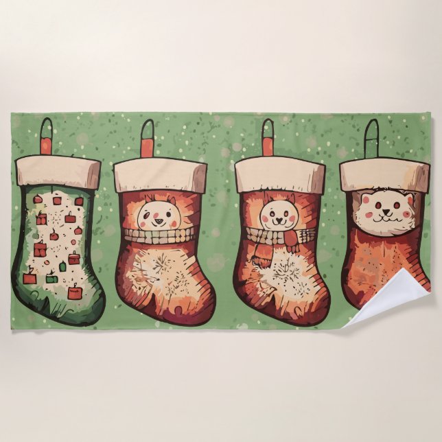 Christmas Stockings Beach Towel (Front)