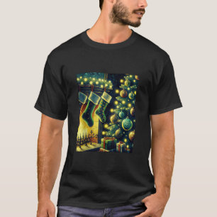 Christmas Stockings by The Fireplace Van Gogh Star T-Shirt