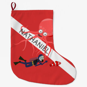 CHRISTMAS  STOCKINGS, DIVER, OCTOPUS, SCUBA FLAG LARGE CHRISTMAS STOCKING