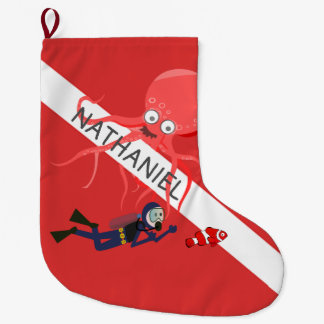 CHRISTMAS  STOCKINGS, DIVER, OCTOPUS, SCUBA FLAG LARGE CHRISTMAS STOCKING