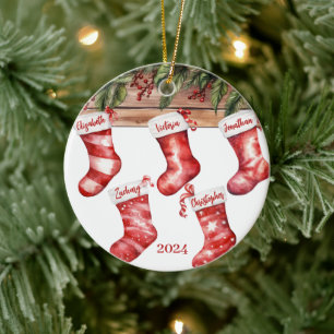 Christmas Stockings Family Photo Ceramic Tree Decoration
