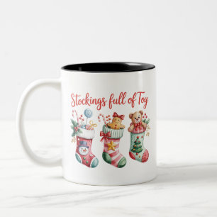 Christmas Stockings Full Of Joy Holiday Preppy Two-Tone Coffee Mug