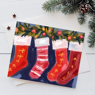 Christmas Stockings   Garland Merry Christmas  Holiday Card