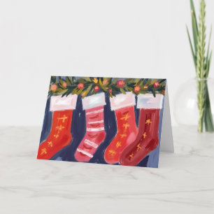 Christmas Stockings Garland Merry Christmas Holiday Card