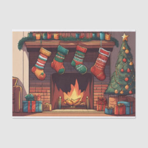 Christmas Stockings Hanging Over Fireplace Tissue Paper